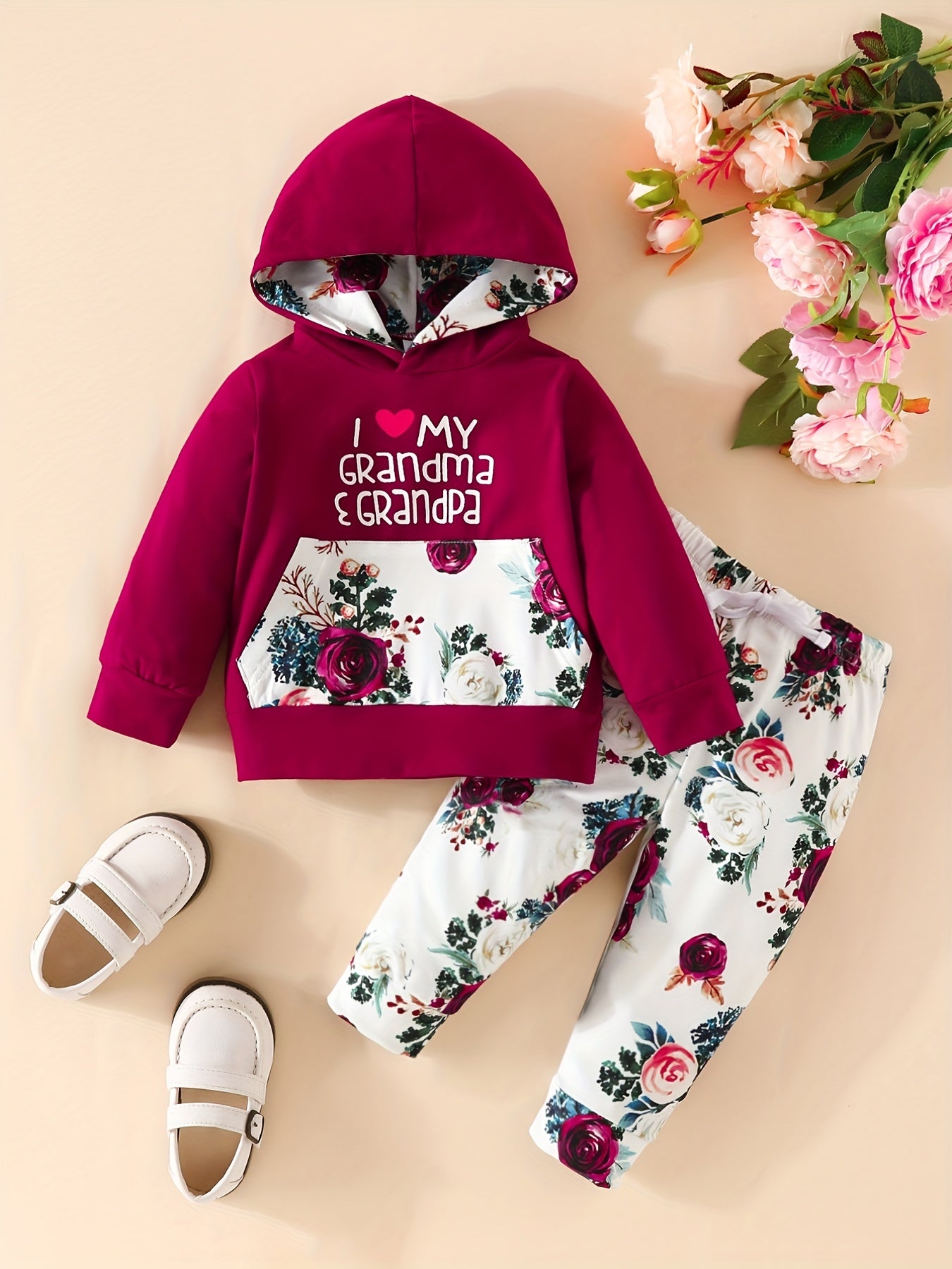 Kids Casual Outfit Love Grandma & Grandpa Hoodie & Trousers Set