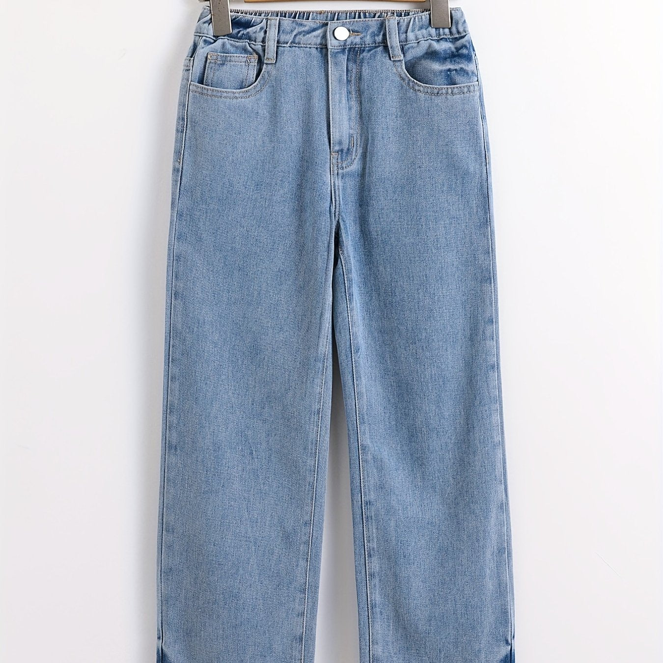 Girls High Waist Jeans Casual Straight Leg Denim Pants
