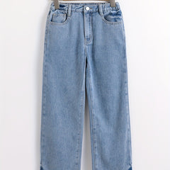 Girls High Waist Jeans Casual Straight Leg Denim Pants