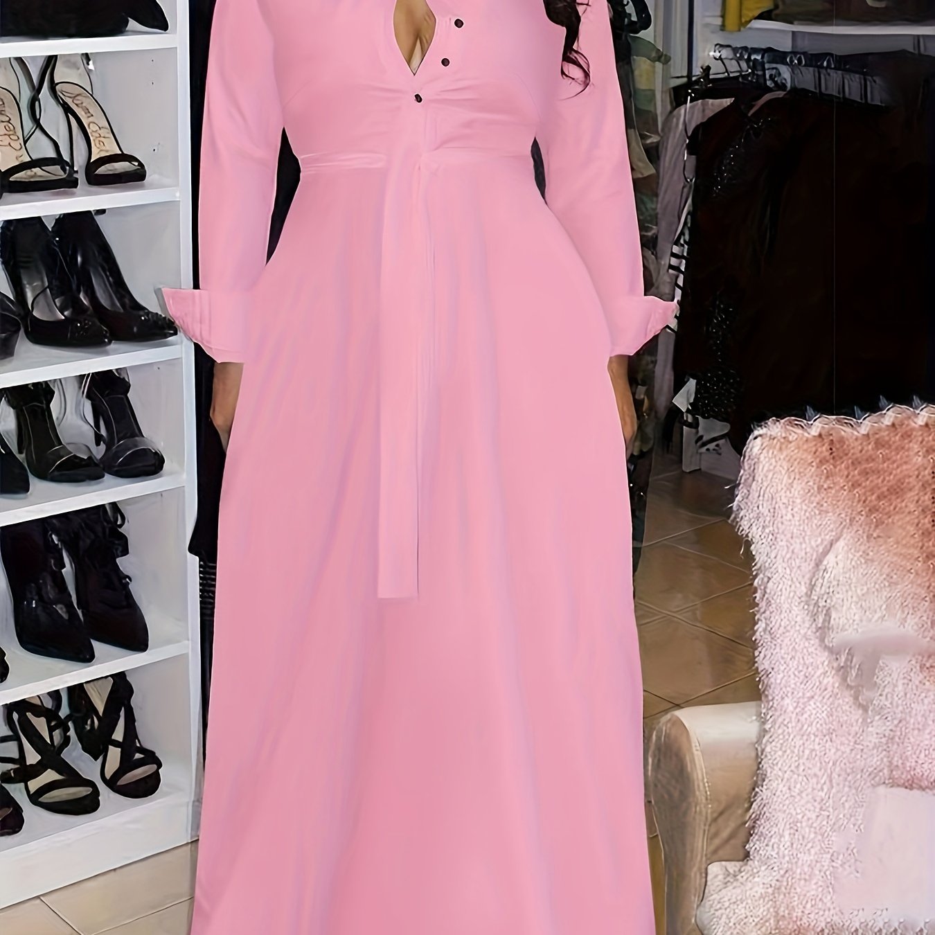 Plus Size Long Sleeve Maxi Shirt Dress With Belt