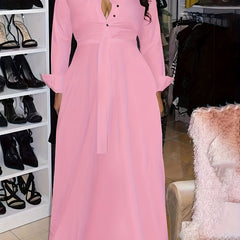 Plus Size Long Sleeve Maxi Shirt Dress With Belt