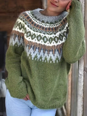 Fair Isle Pattern Crew Neck Sweater Vintage Long Sleeve Sweater