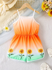 Girls Sunflower Vacation Style Cami Romper Jumpsuit