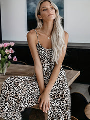 Leopard Print Wide Leg Jumpsuit Sleeveless Casual Jumpsuit
