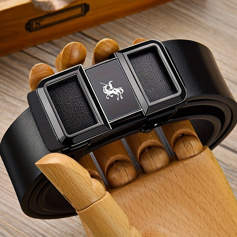 Men's PU Leather Belt with Automatic Buckle for Casual Jeans Suit Pants