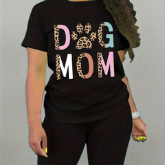 Dog Mom Print Casual Sports Suits - Short Sleeve T-shirt & Shorts Set