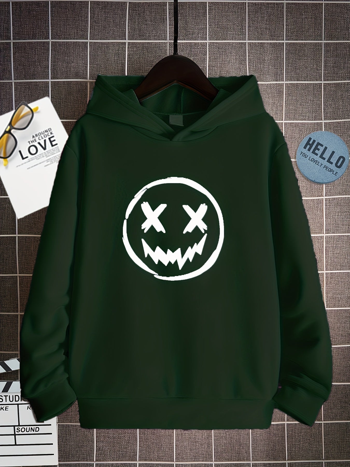 Boy's Dizzy Face Print Hoodie Long Sleeve Top Pullover Sports
