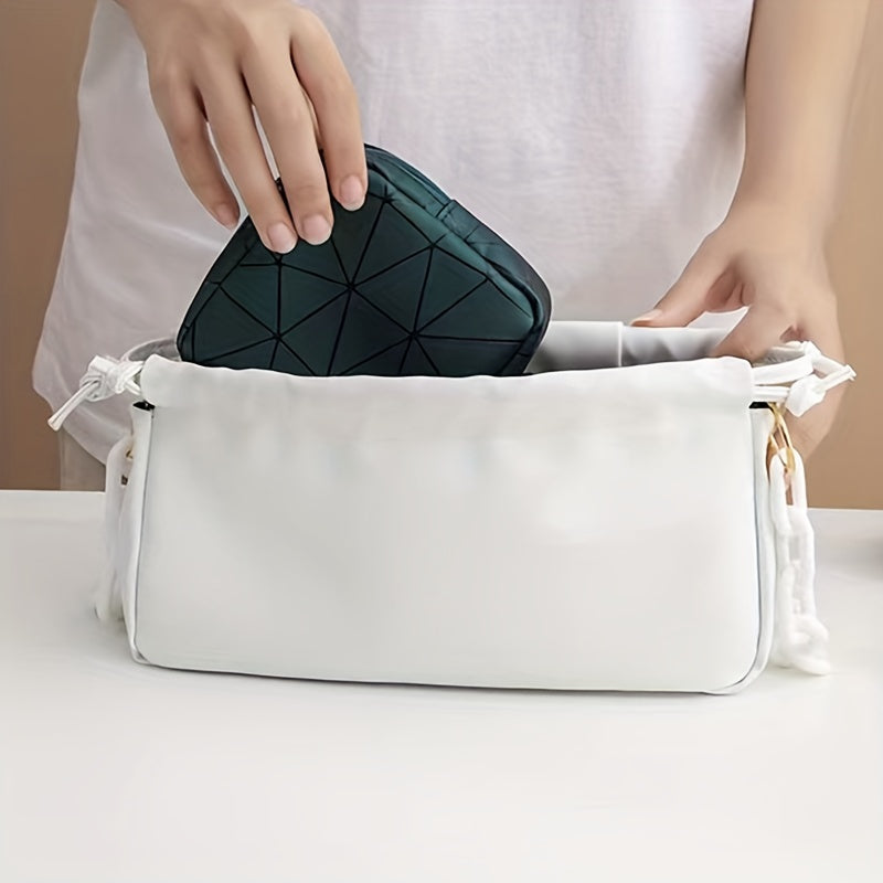 Geometric Pattern Mini Storage Bag Zipper PU Leather Lightweight Organizer