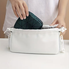 Geometric Pattern Mini Storage Bag Zipper PU Leather Lightweight Organizer