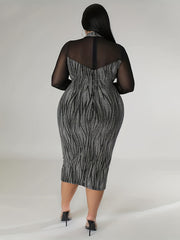 Geometric Print Mesh Bodycon Dress