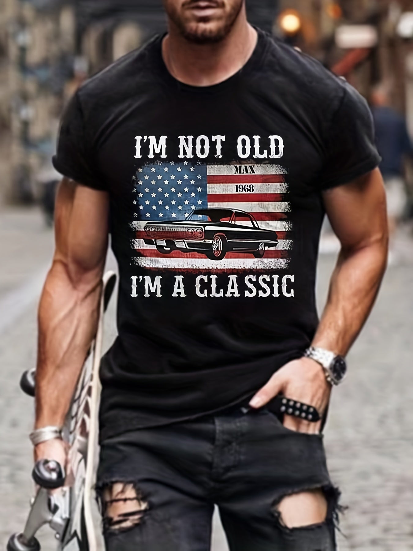 American Flag Classic Car T Shirt 3D Print Active Stretch Tee