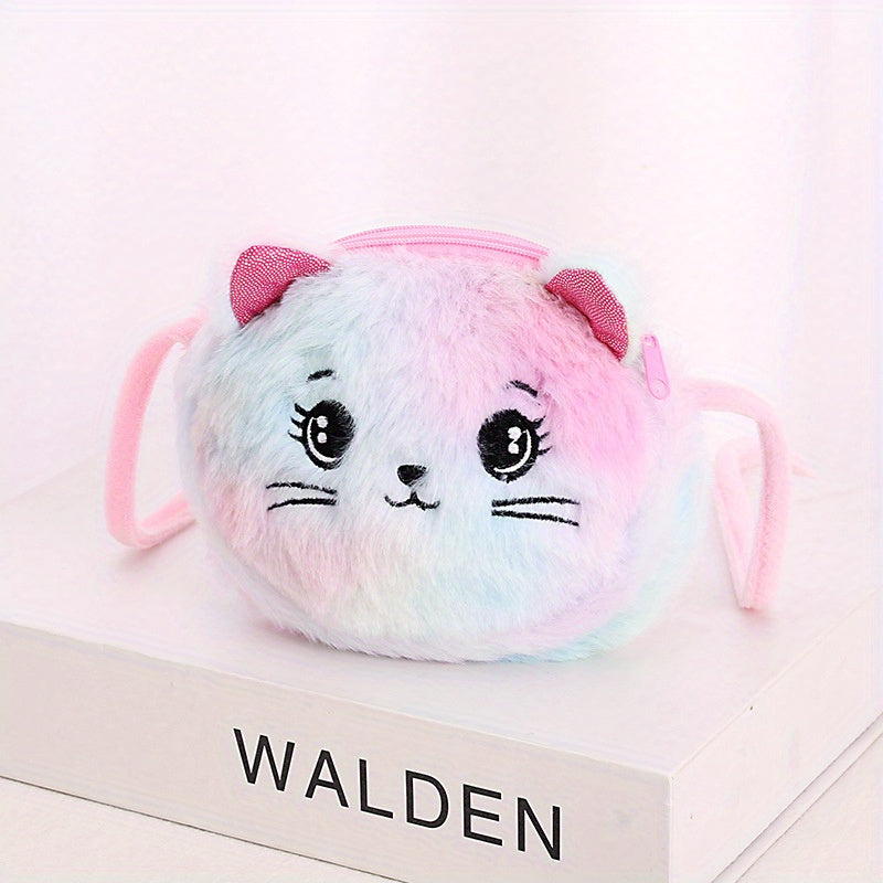 Fuzzy Plush Cat Messenger Bag Tie Dye Shoulder Satchel Coin Purse