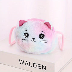 Fuzzy Plush Cat Messenger Bag Tie Dye Shoulder Satchel Coin Purse
