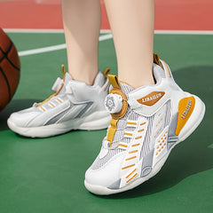 Boy's Basketball Shoes With Rotating Buckle Non Slip Sneakers