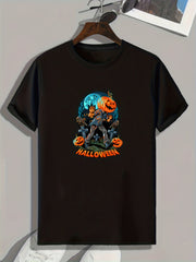 Halloween Pumpkin Man Pattern T shirt For Men Short Sleeve Top