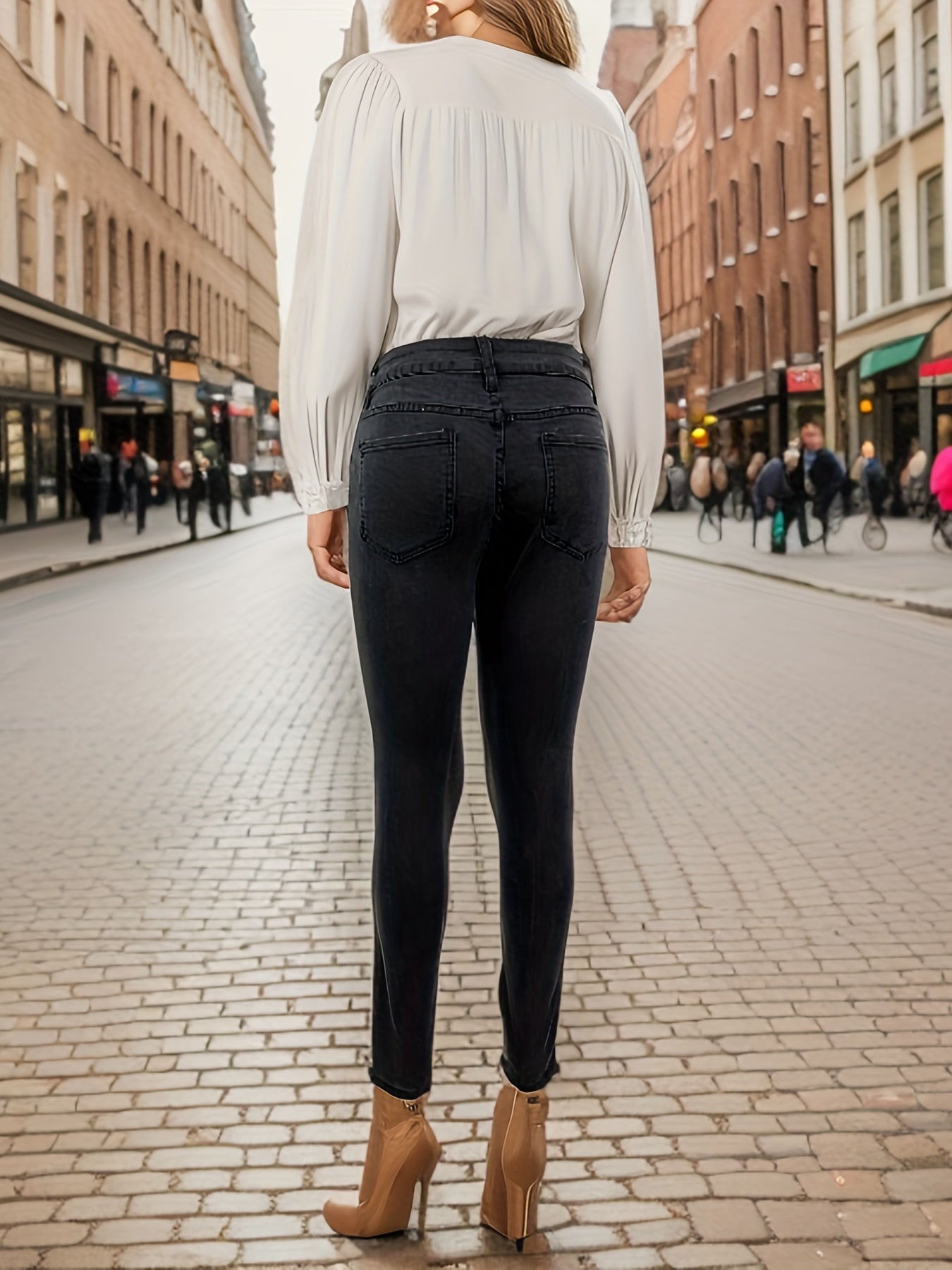 Washed Grey Skinny Jeans High Rise Cropped Denim Pants