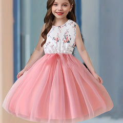 Girls Flower Graphic Tutu Dress Mesh Dress For Party