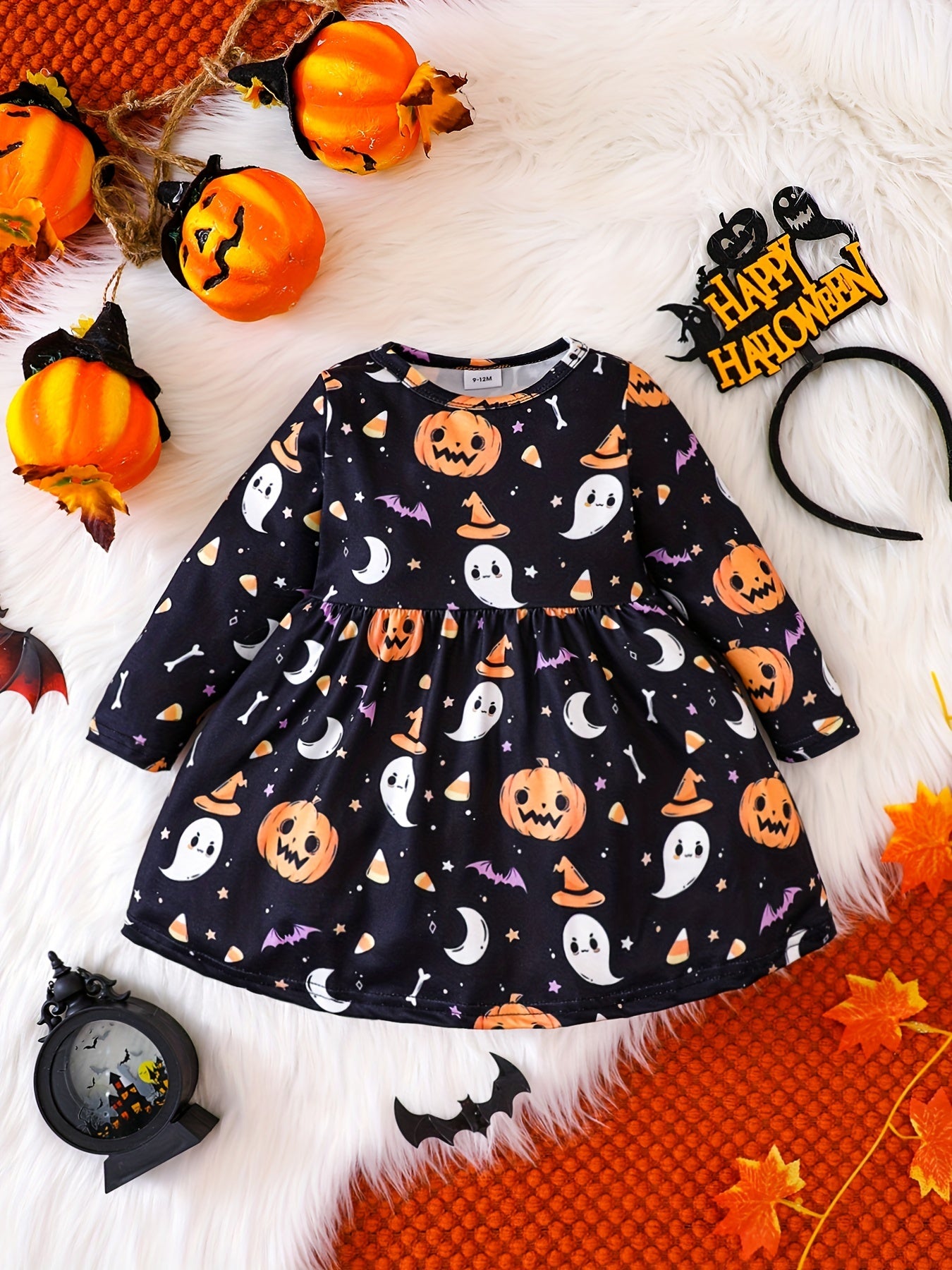 Cartoon Graphic Baby Girls Dress for Halloween & Christmas