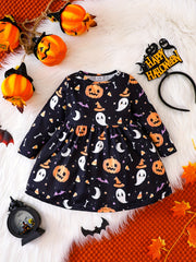 Cartoon Graphic Baby Girls Dress for Halloween & Christmas