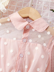 Girls Sleeveless Polka Dots Mesh Dress