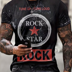 Rock Star Graphic Print Men's Crew Neck T-shirt for Summer