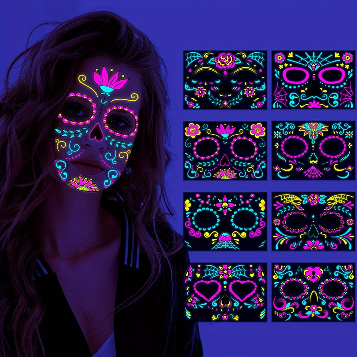 Halloween Neon Face Stickers Masquerade Tattoo Stickers