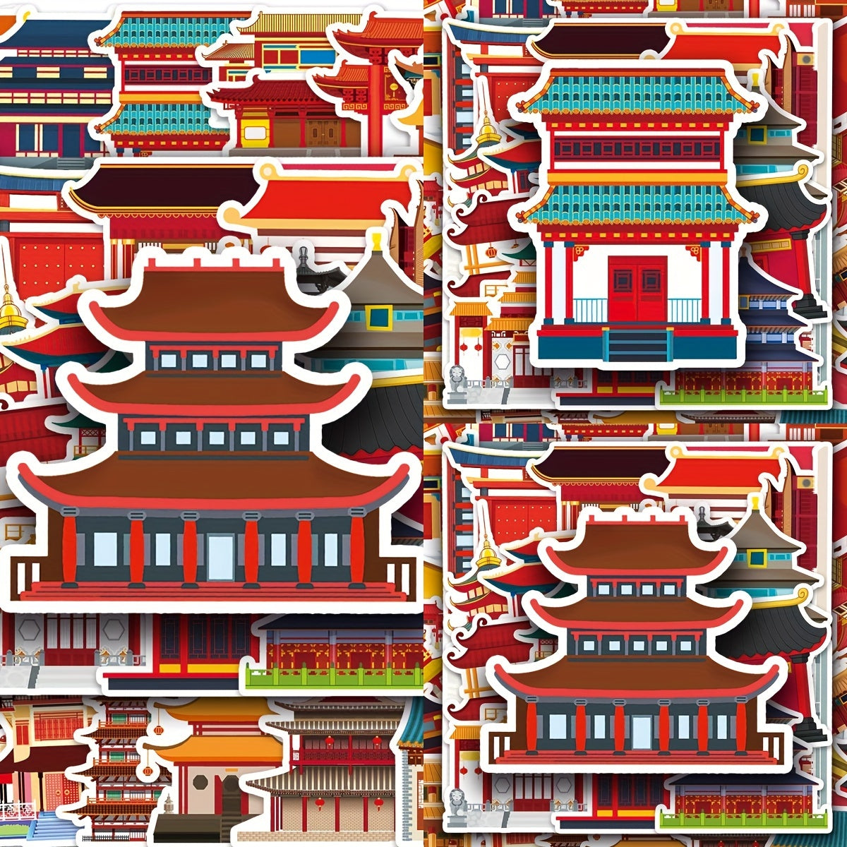 50pcs Chinese Ancient Architecture Mortise And Tenon Stickers