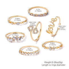 7pcs Golden Letter Love Rhinestone Joint Ring Set For Women