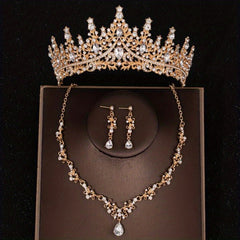 Silvery Crystal Bridal Jewelry Set Rhinestone Tiara Crown Necklace Earrings