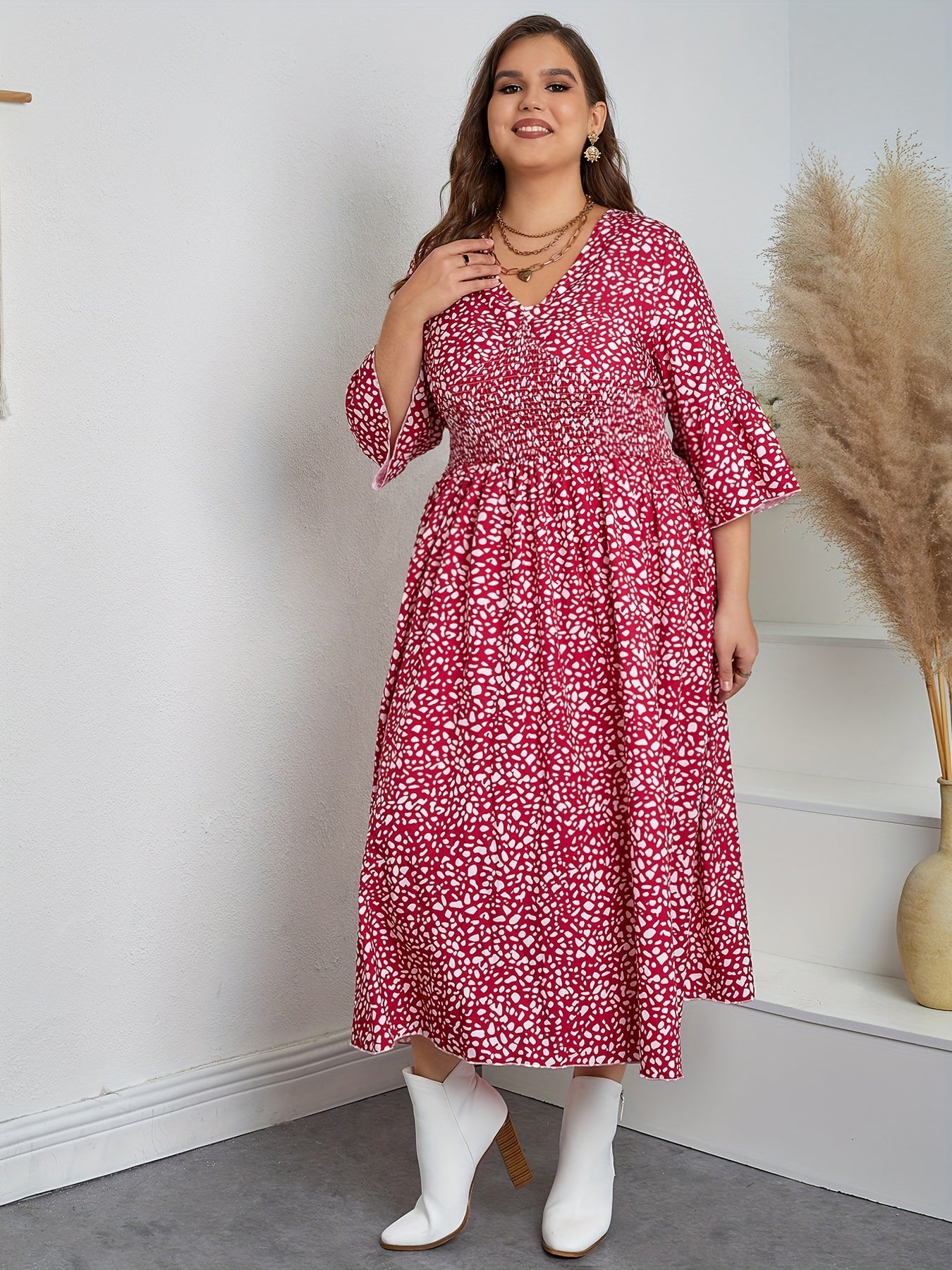 Bell Sleeve V Neck Casual Dress