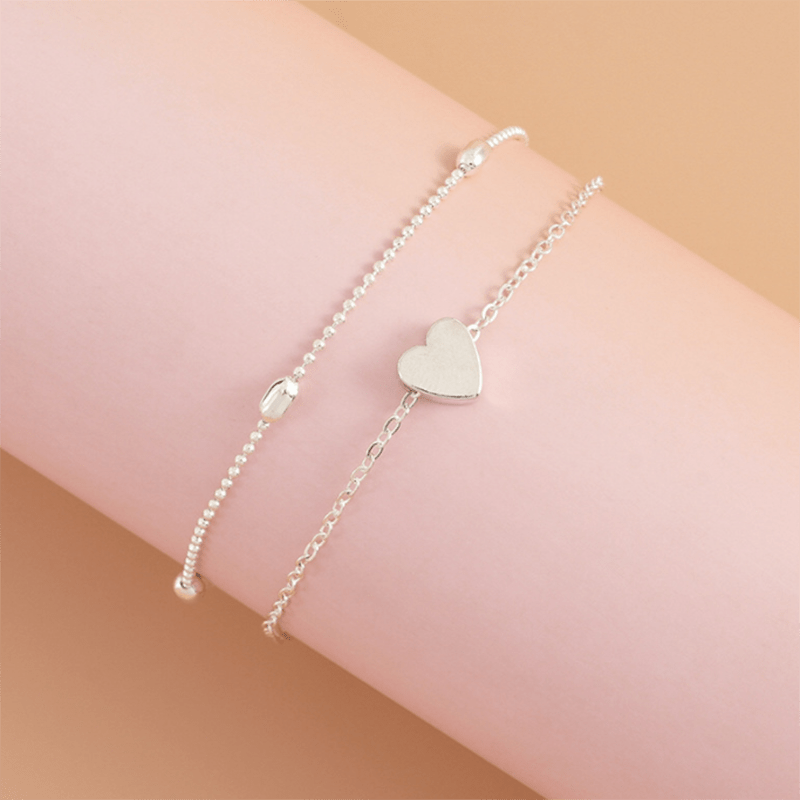 Double Layer Alloy Anklet Heart Decor Fashion Jewelry for Women Girls