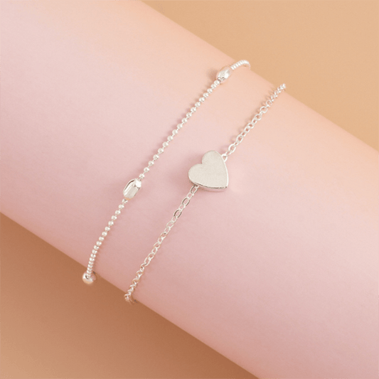 Double Layer Alloy Anklet Heart Decor Fashion Jewelry for Women Girls