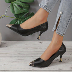 Women's Point Toe Stiletto Heel Shoes Slip On Sexy Professional Metal Decor