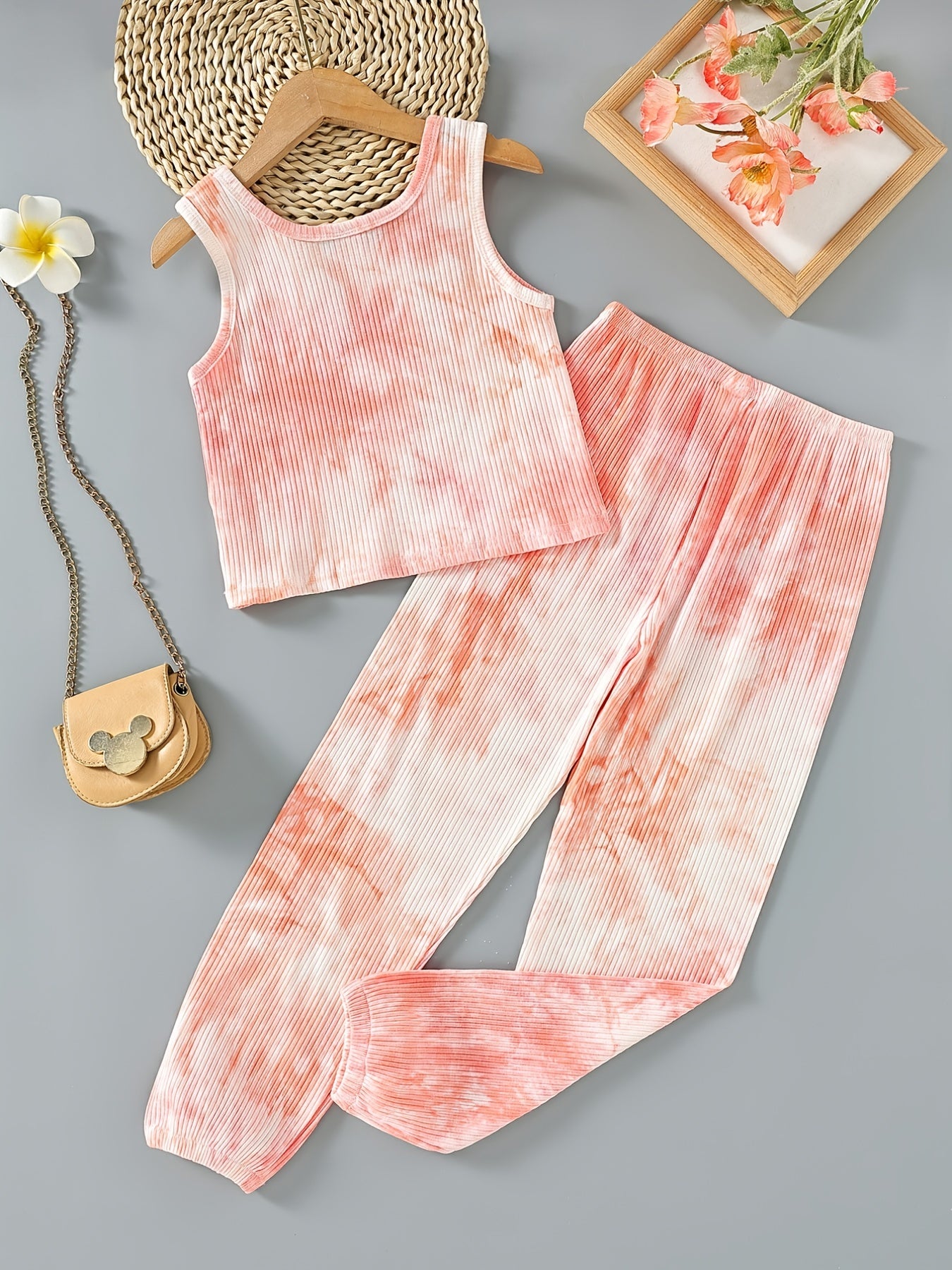 2pcs Girls Tie Dye Tank Top & Pants Set Summer Kids Clothes