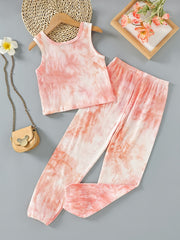 2pcs Girls Tie Dye Tank Top & Pants Set Summer Kids Clothes