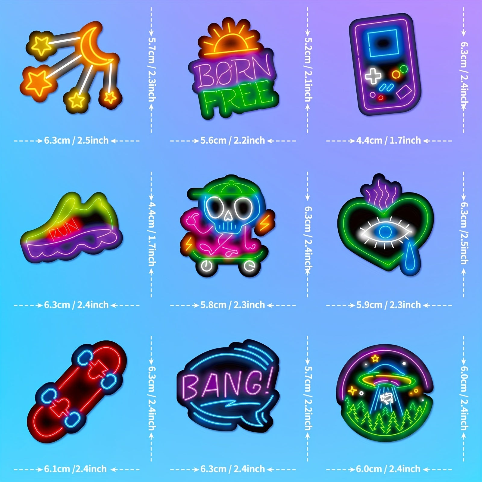 50 Neon Stickers Waterproof Vinyl Decals for Laptop Water Bottles