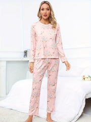 Floral Print Pajama Set Long Sleeve Top & Pants Women's Sleepwear