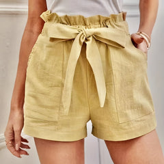 Ruffle Trim Shorts with Tie Waist for Women