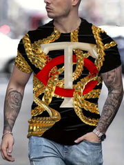 Men's Printed Sports T shirt Casual Round Neck Tee Shirt