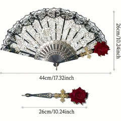 Vintage Folding Fan Spanish Style Rose Lace Cocktail Tea Party Accessory