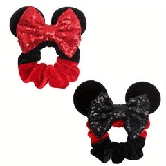 2pcs Sparkly Sequin Scrunchies for Girls Mouse Ears Hair Bows