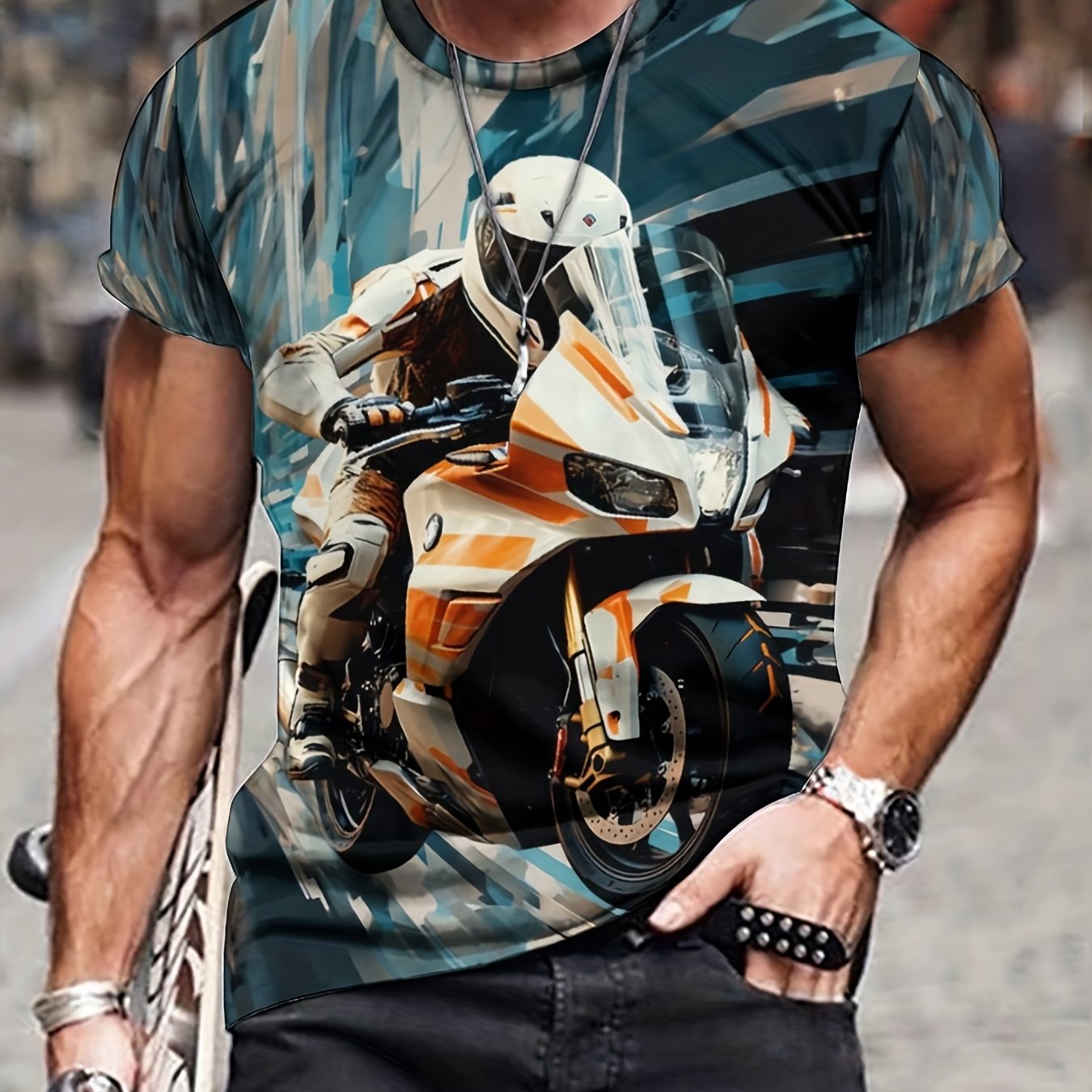 Men's Driver Print T shirt Active Comfy Slightly Stretch Crew Neck Tee