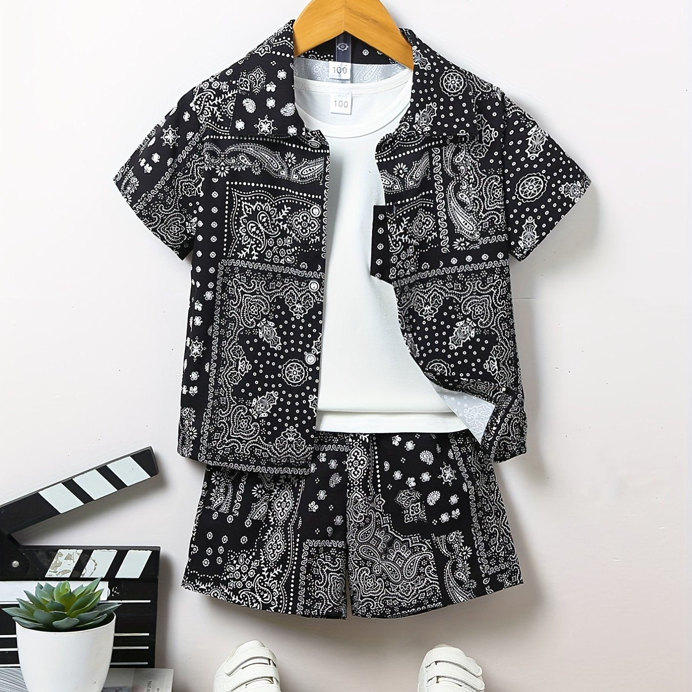 3pcs Boys Allover Print Summer Clothes Sets