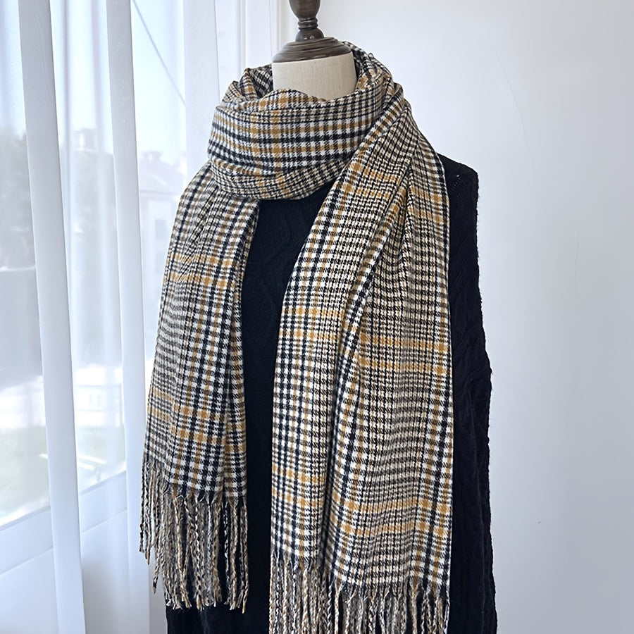 Plaid Scarf Winter Warm Cashmere-Like Women Long Scarves Lady Tassel Shawl