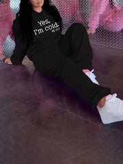 Women's Slogan Print Hooded Sweatshirt & Jogger Pants Set