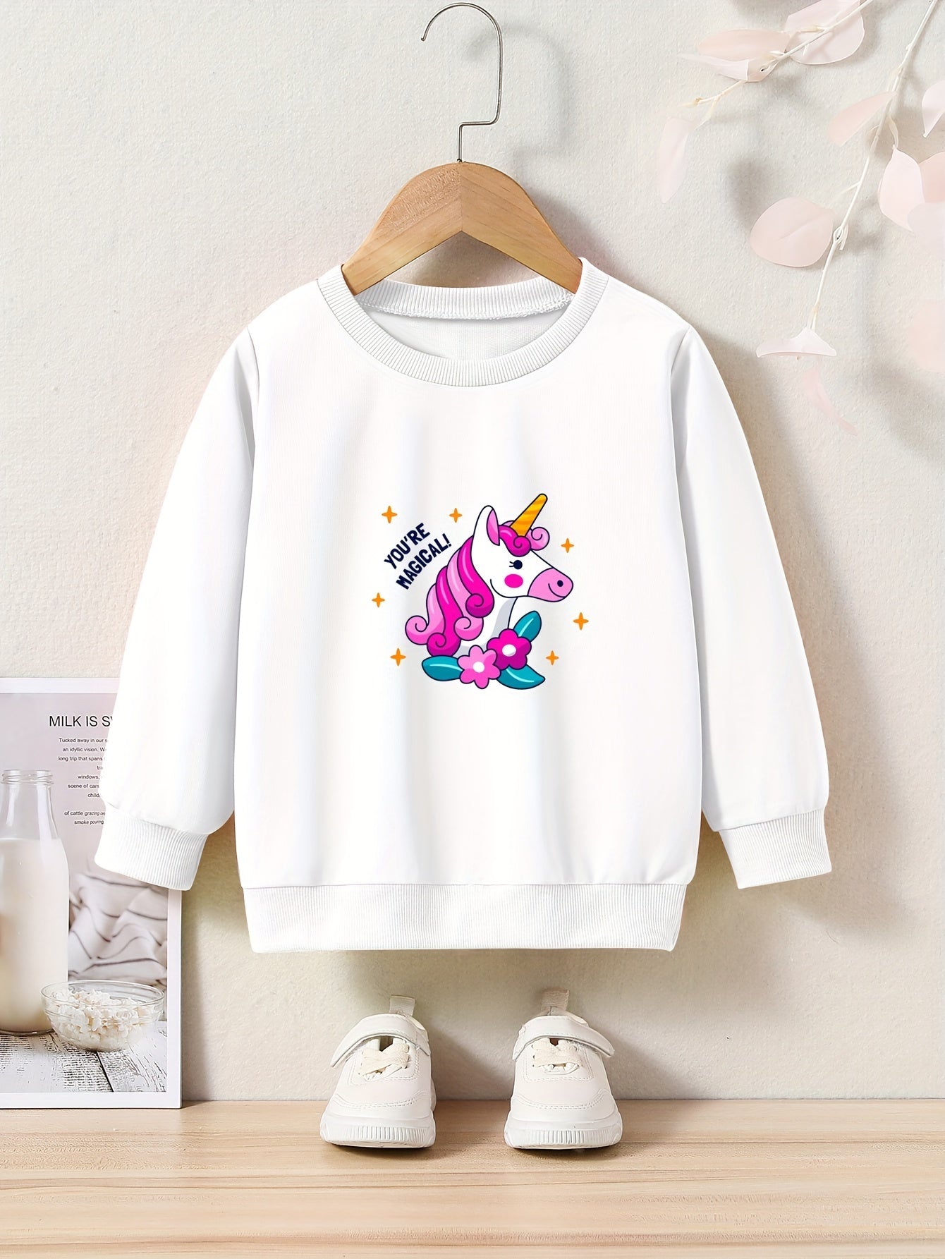 Unicorn Print Girls Crew Neck Sweatshirt Long Sleeve Kids Tops