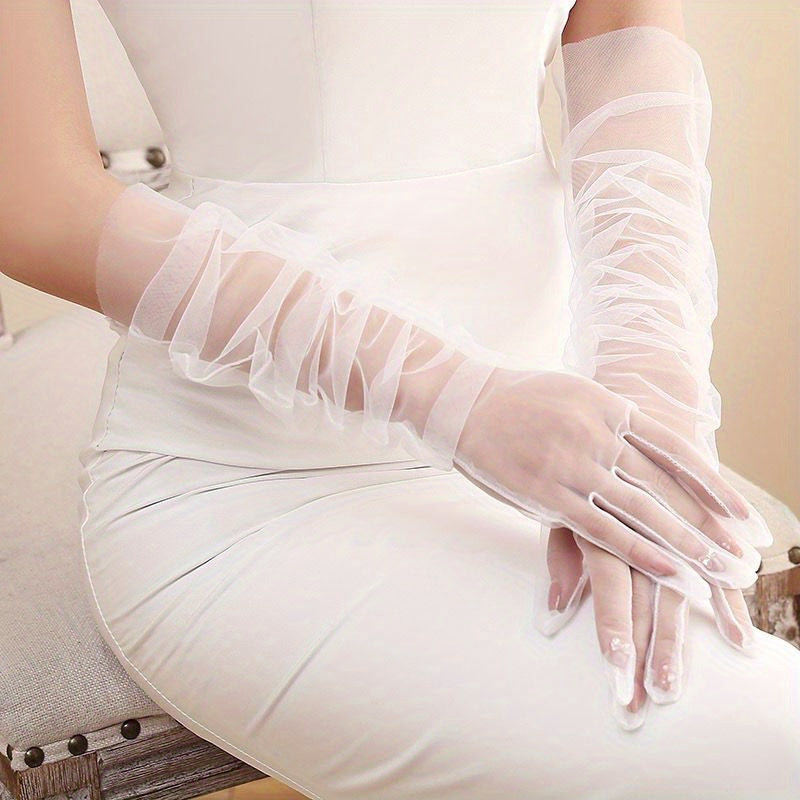55 Sheer Mesh Gloves Bridal Wedding Long Gloves For Formal Event Party