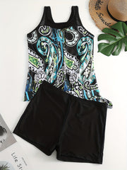 Paisley Print Mesh Tank Top & Shorts Swimsuit Set
