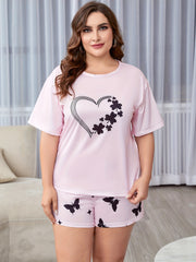Clover Heart & Butterfly Print Tee & Pants Pajama Set