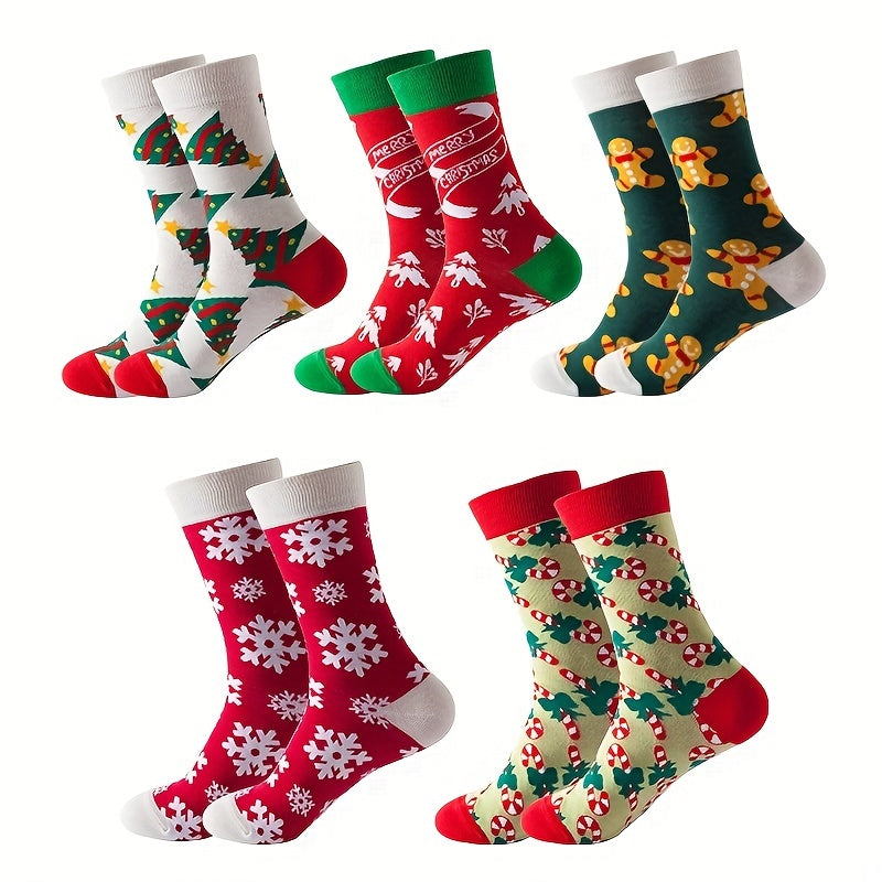 5 Pairs Cartoon Print Socks Christmas Mid Tube Stockings Women's Hosiery